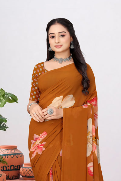 2268 Very Soft Georgette Flower Print Saree