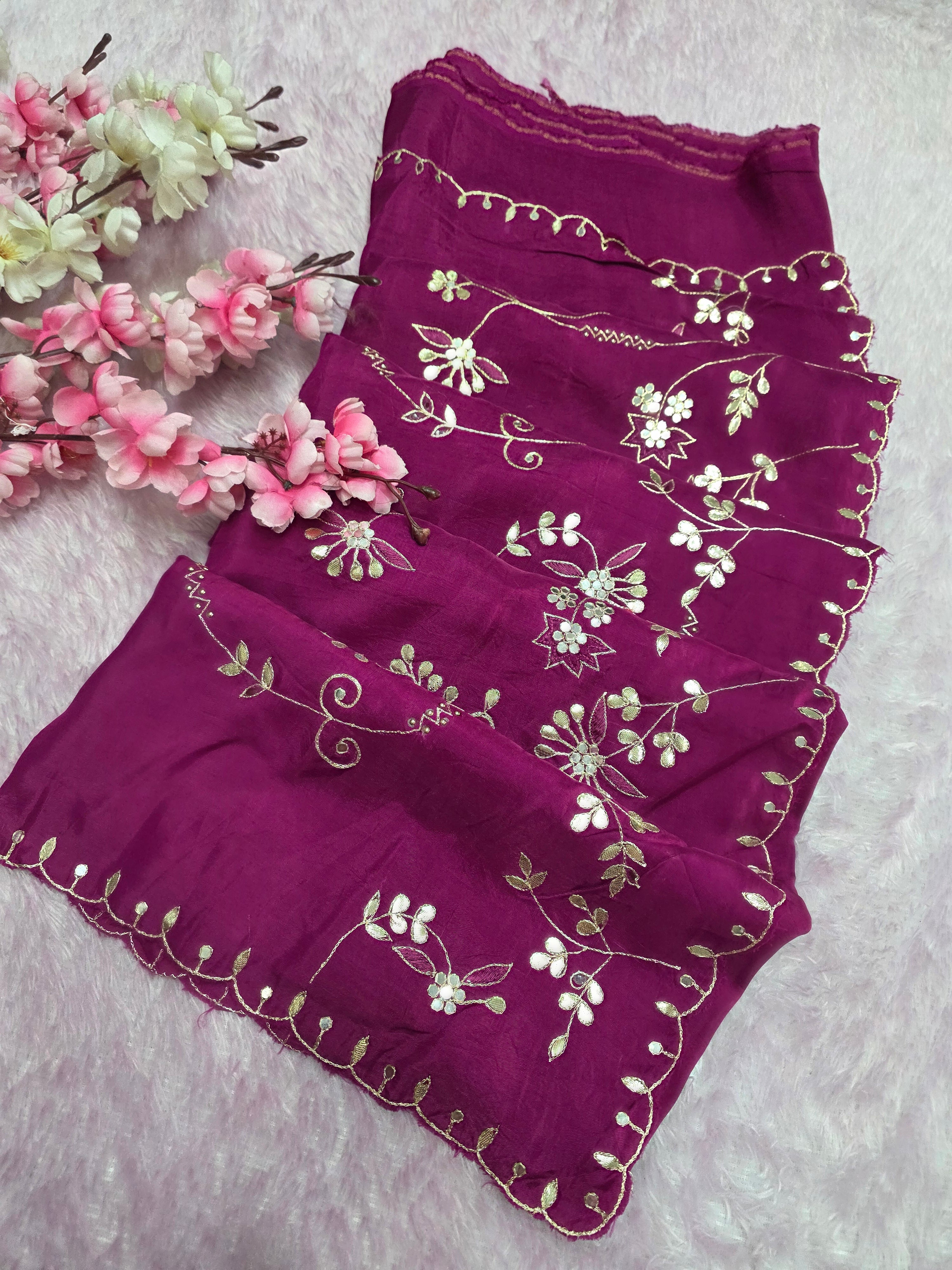 12455 Designer Pure Upada Silk Traditional Rajasthani Saree with Gota Patti Work - Wine