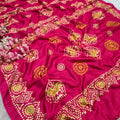 911005 Very Soft and Premium Looking Semi Dola Silk Batik Print Saree - Rani