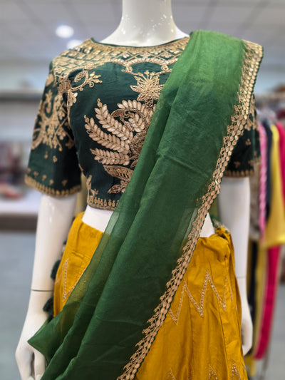 934002 Traditional and Stylish Pure Russian Silk Lehenga with Gotapatti Work Stitched Blouse and Organza Dupatta