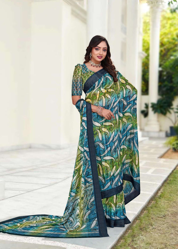 914002 Premium Georgette Saree with Unique Print - Green