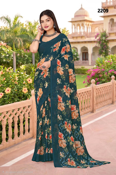 2209 Very Heavy Georgette Flower Print Saree