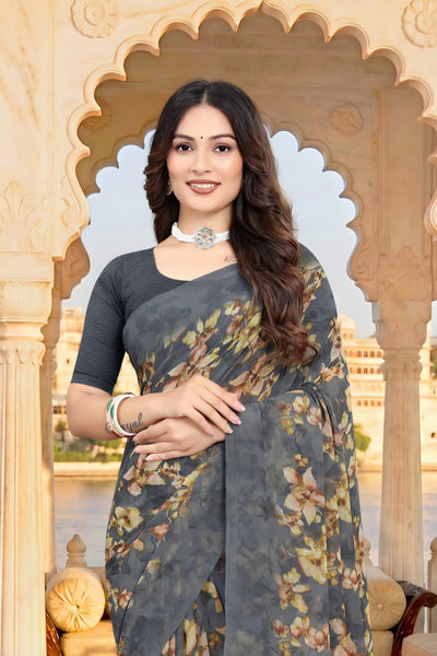 2317 Very Soft Danedar Georgette Flower Print Saree