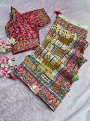 1070 Royal Kashmiri Pashmina Saree with Designer Stitched Blouse - Cream