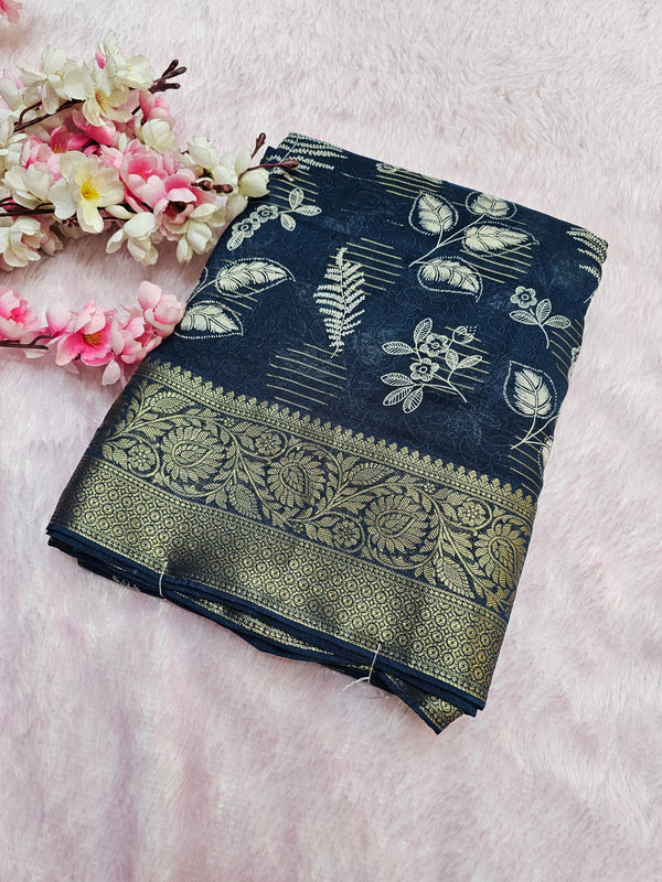 919005 Banarasi Georgette Crepe Silk Saree with Banarasi Border - Blue