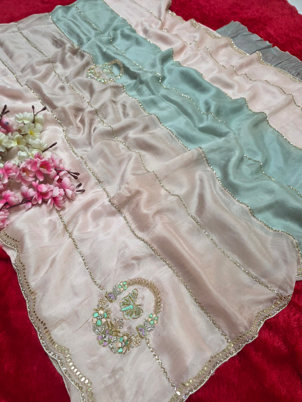 909001 Premium Pure Abutai Silk Shaded Saree with Hand Work