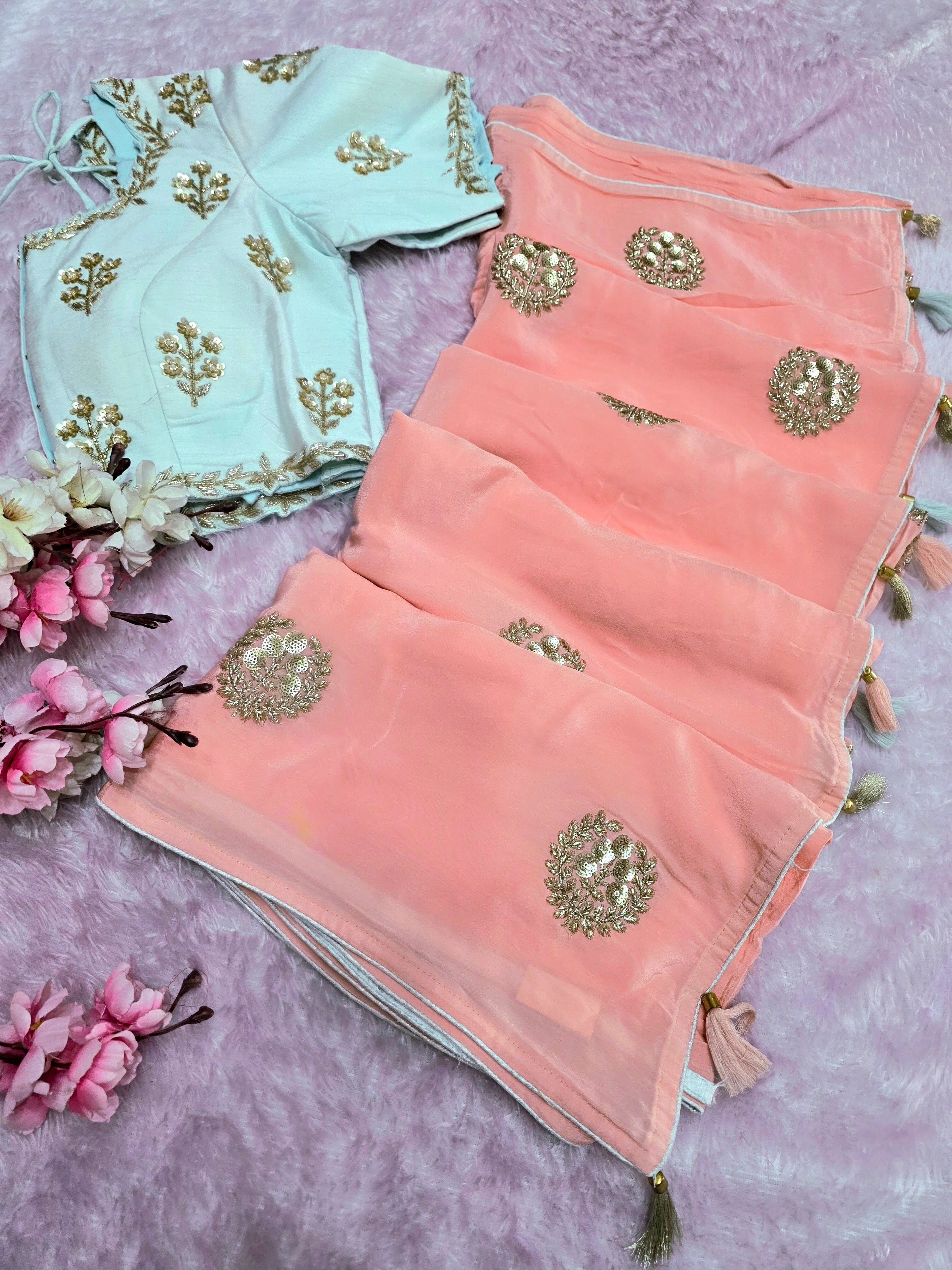 6453 Pure Crepe Silk Designer Saree with Heavy Stitched Blouse