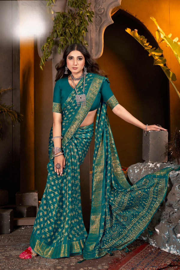 919002 Banarasi Georgette Crepe Silk Saree with Banarasi Border - Teal