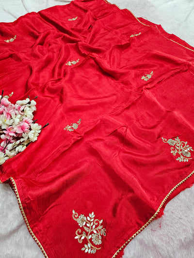 12459 Designer Pure Upada Silk Traditional Rajasthani Saree with Gota Patti Work - Red