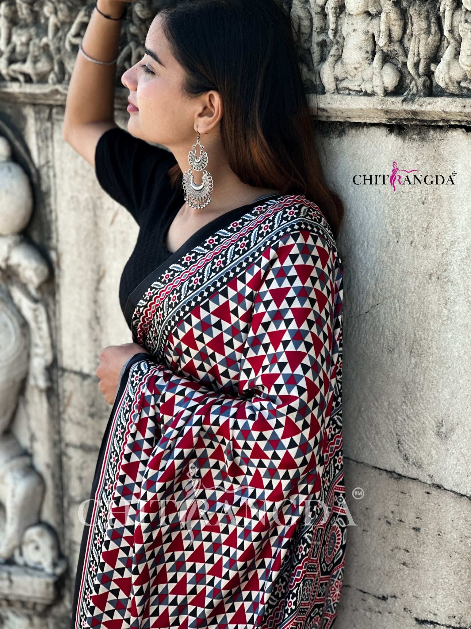 682007 Trending Ajrakh Print Semi Modal Silk Saree