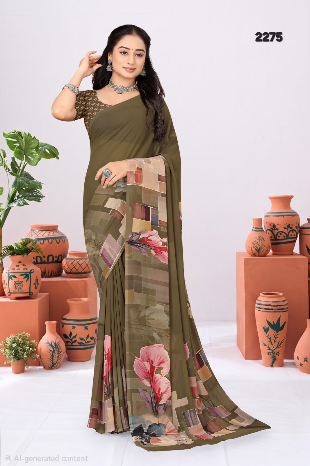 2275 Very Soft Georgette Flower Print Saree