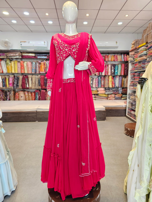 9841 Premium Hand Cutdana Work Pure Georgette Designer Dress with Skirt and Dupatta