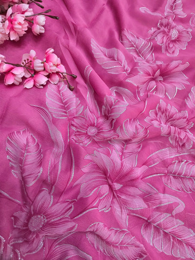 991003 Lightweight Elegant Semi Chiffon Flower Print Saree with Zari Print - Dusty Pink