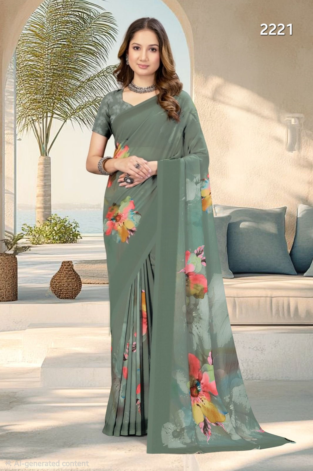 2221 Chitra Special Digital Print Georgette Crepe Saree