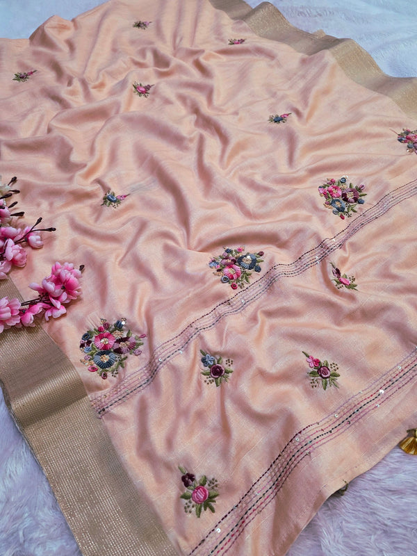 907001 Pure Linen Saree with Hand Katha Embroidery Work