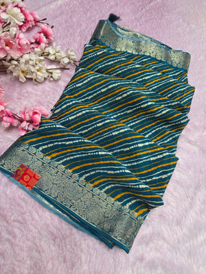 CA0698 PURE CHINON LAHRIYA SAREE Teal Green