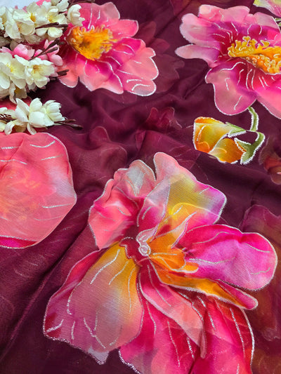 644001 एक्सक्लूसिव शिफॉन फ्लावर प्रिंट साड़ी - हरा 