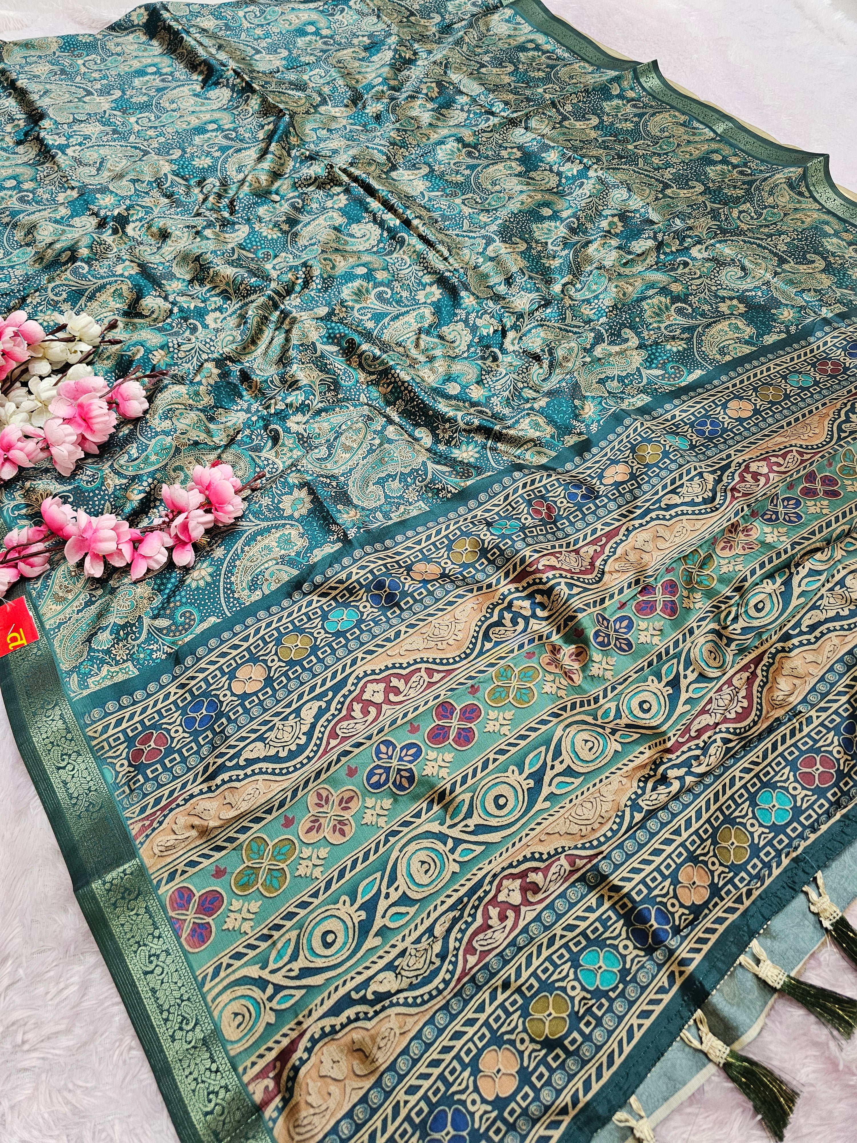 101101 Exclusive Very Soft Silk Printed Saree with Zari Weaving Border