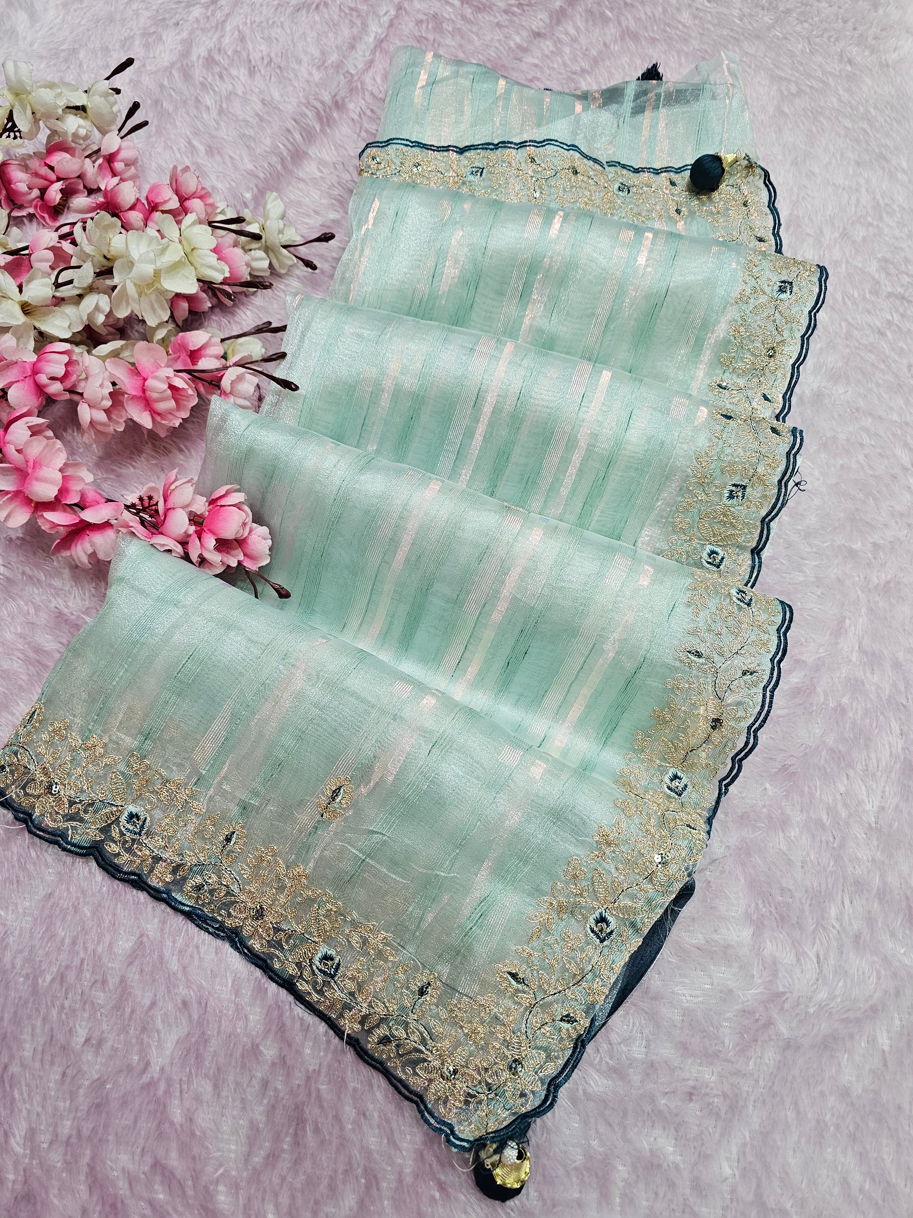 11281 Designer Tissue Organza Fabric Saree with Pitta Work