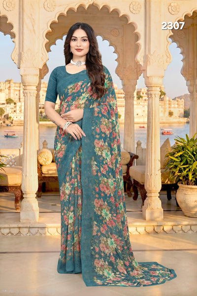 2307 Very Soft Danedar Georgette Flower Print Saree