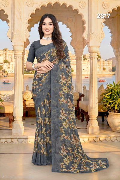 2317 Very Soft Danedar Georgette Flower Print Saree