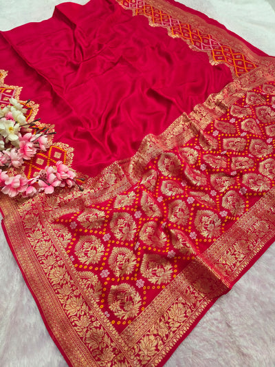 12473 Traditional Bandhani Saree with Banarasi Weaving Saree - Rani