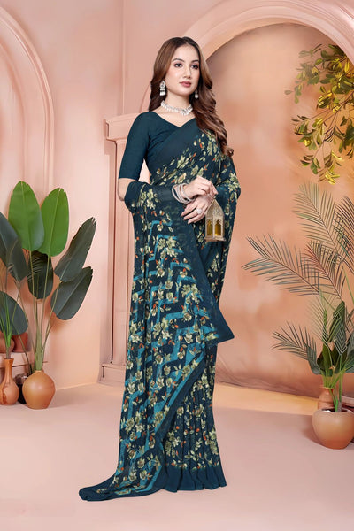 972001 Very Soft Heavy Georgette Flower Print Saree