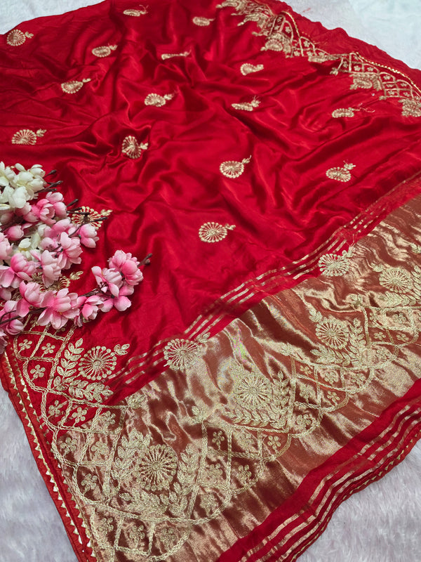 966006 Designer Semi Gajji Silk Pita Work Saree with Lagadi Patta - Red