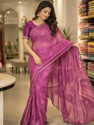 916003 Rajasthani Bandhani with Border - Purple