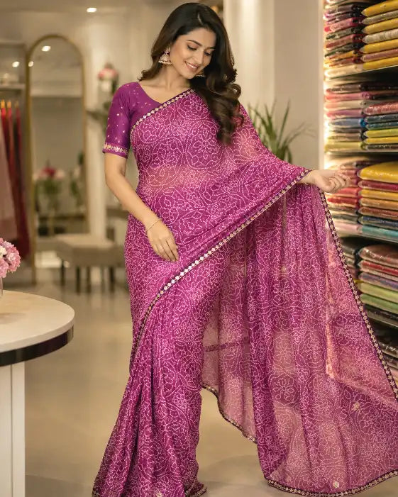 916003 Rajasthani Bandhani with Border - Purple