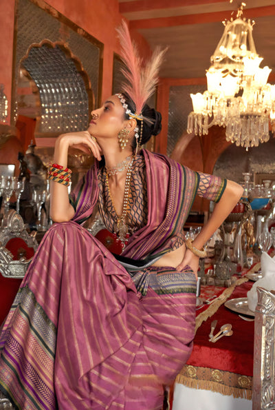 100701 Premium Patola Print Silk Saree With Gold Print - Pink