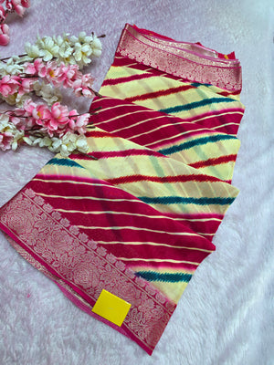 CA0697 PURE CHINON LAHRIYA SAREE - Rani