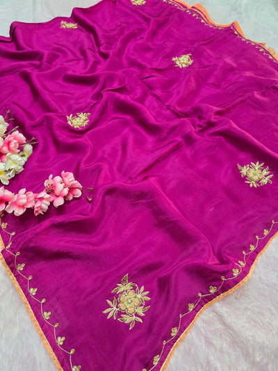 987003 Designer Pure H.O. Silk Traditional Rajasthani Saree with Hand Work Saree - Wine