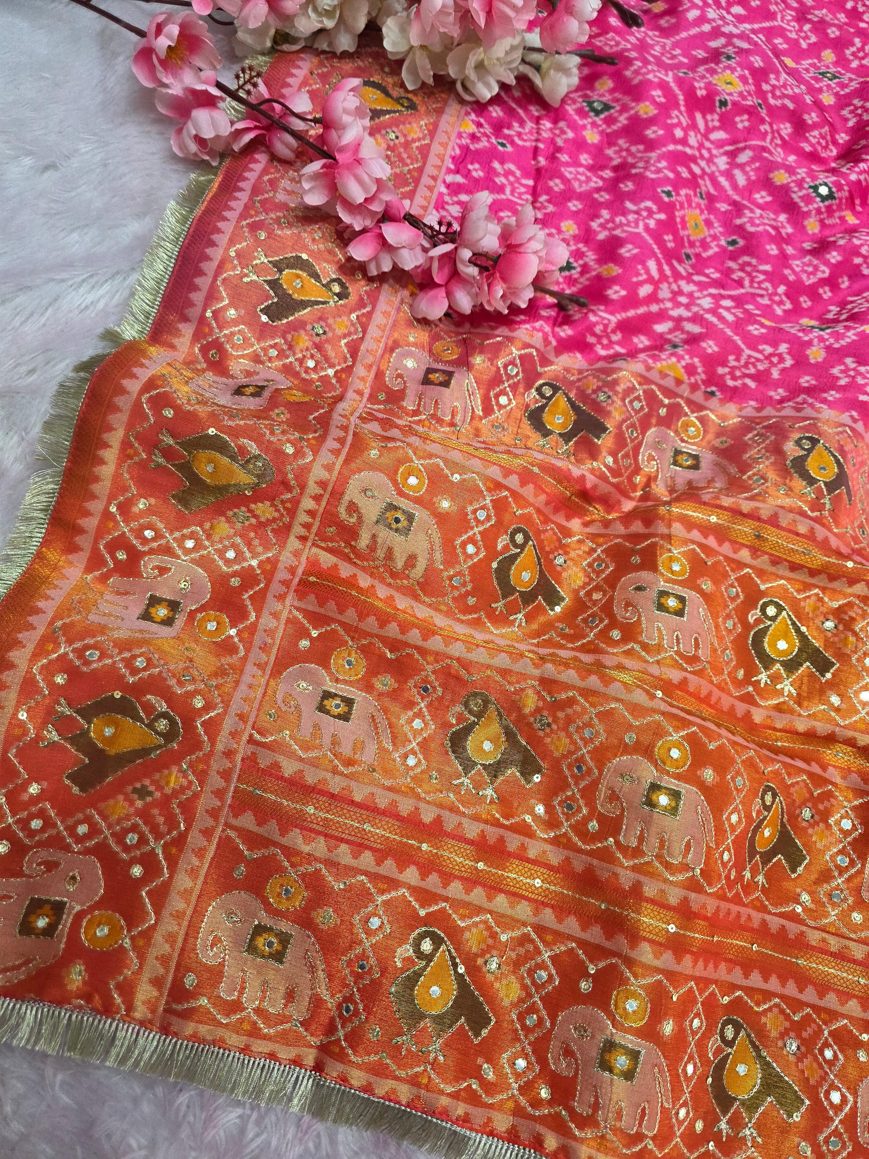 13707 Chitra Special Pure Patola Saree with Rajasthani Aari Tari Work