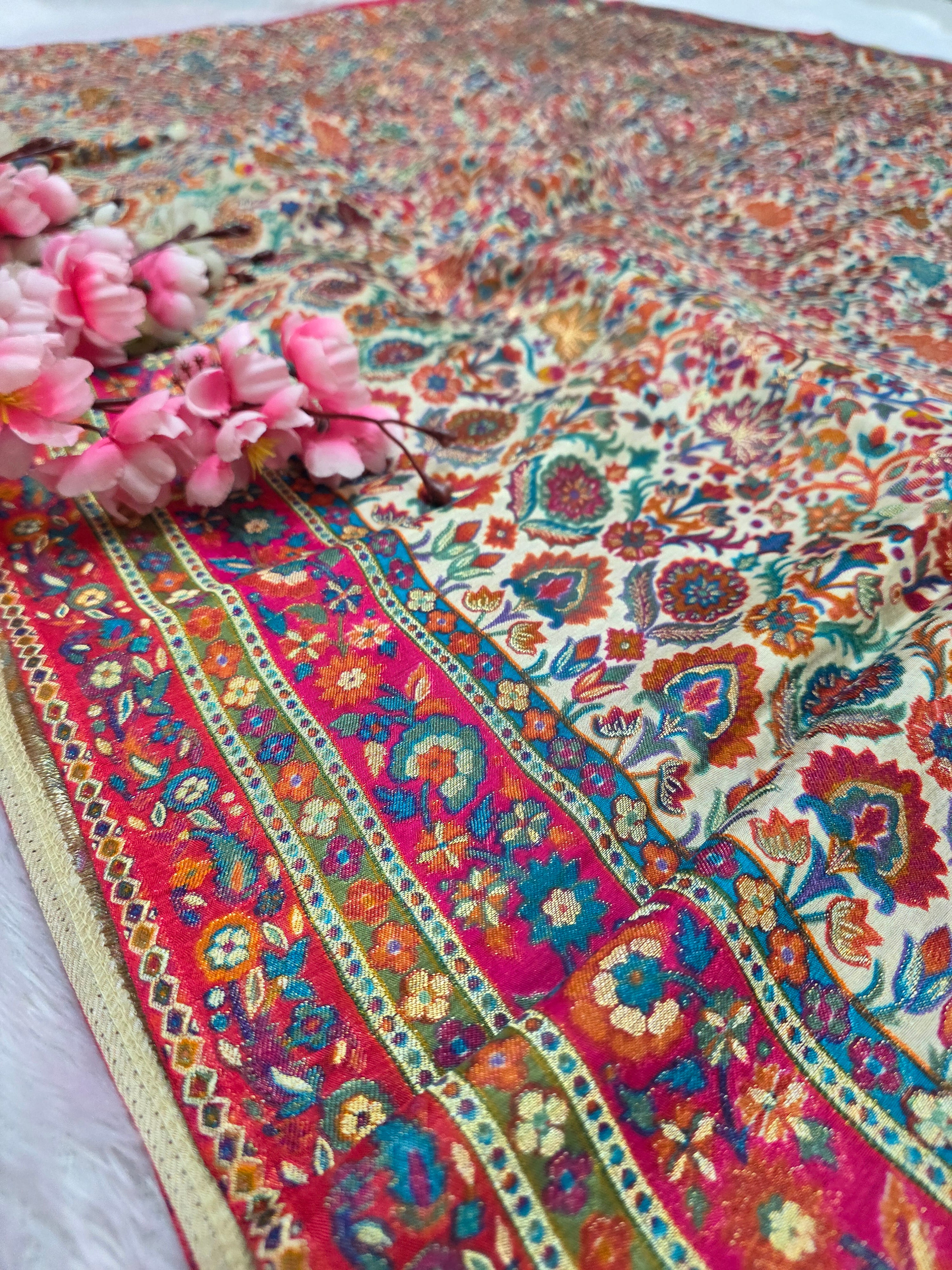 2398 Exclusive Pashmina Kashmiri Work Pure Kashmiri Natural Viscos Silk Saree