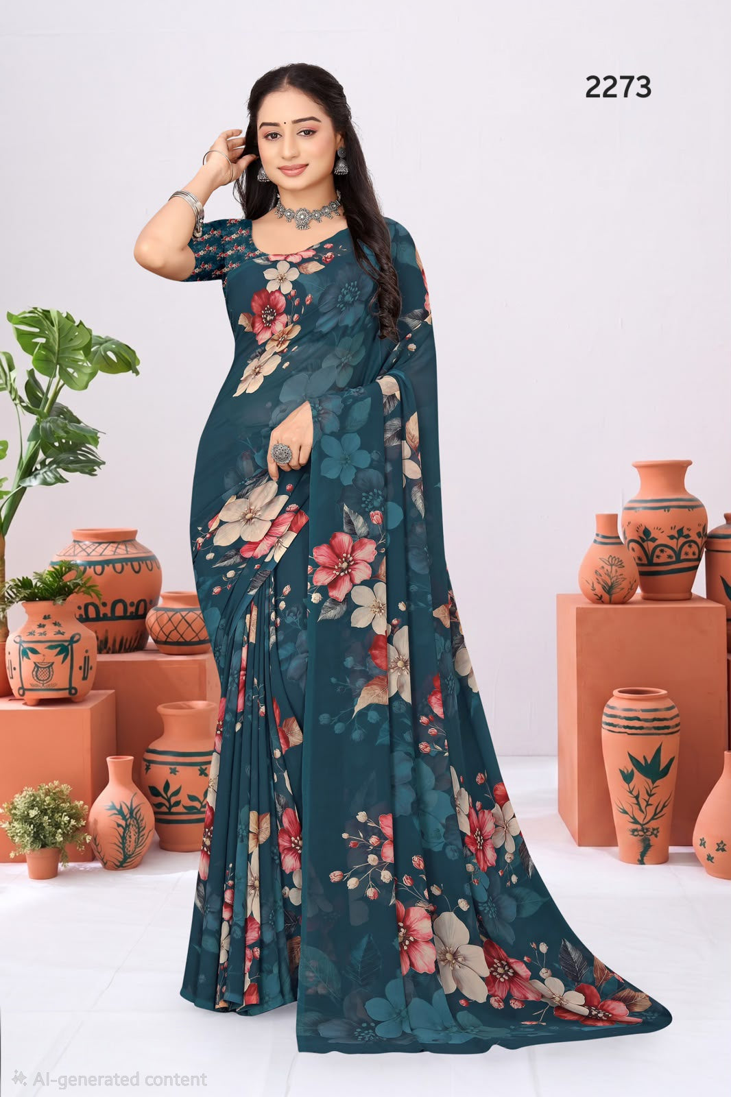 2273 Very Soft Georgette Flower Print Saree