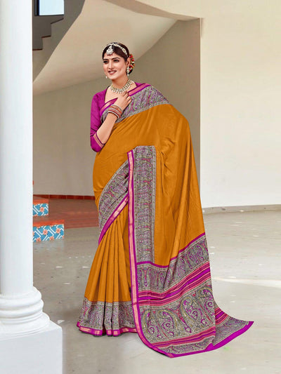920002 Very Soft and Premium Looking Cotton Saree with Zari Border - Mustered