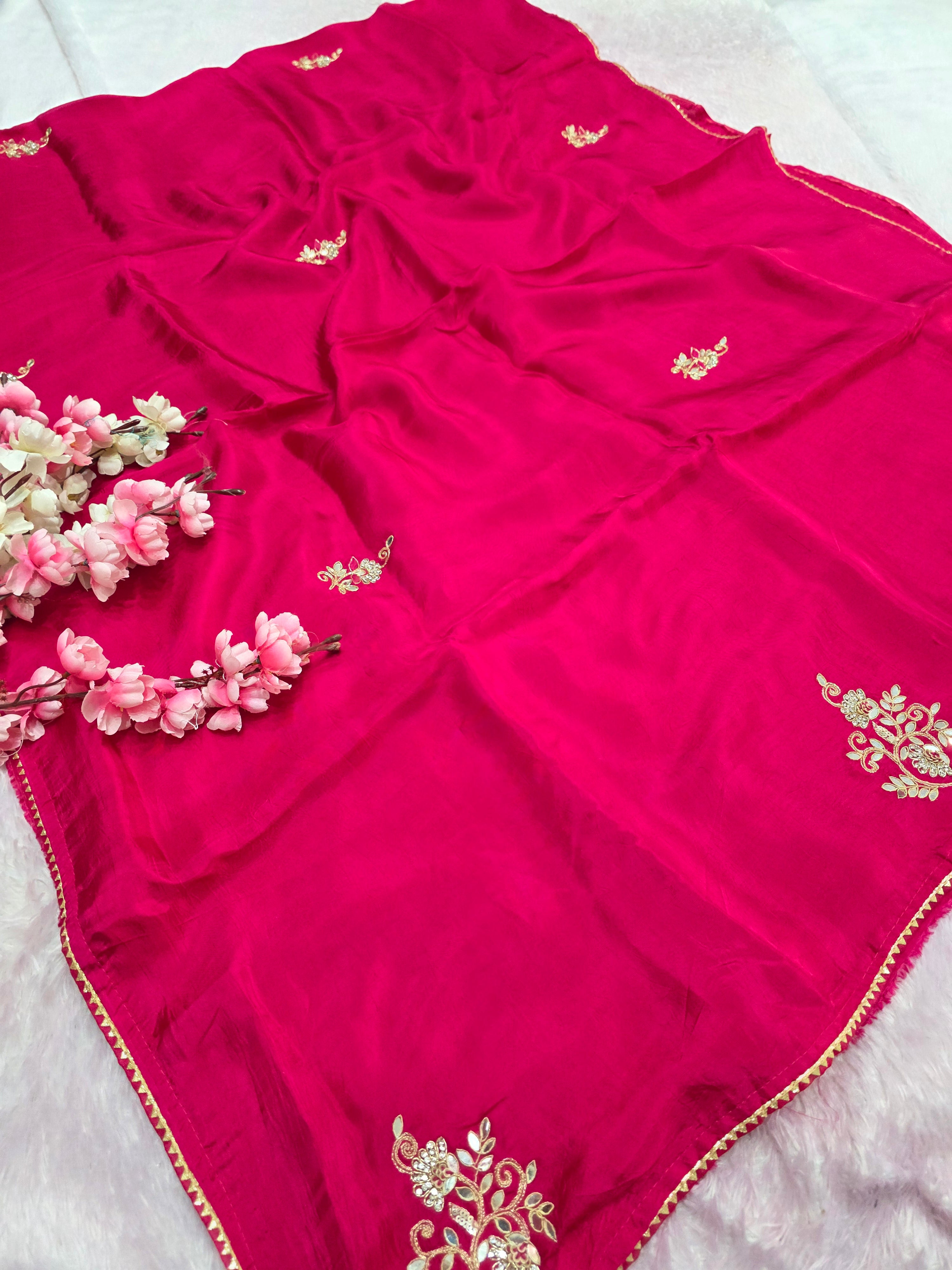 12459 Designer Pure Upada Silk Traditional Rajasthani Saree with Gota Patti Work - Rani
