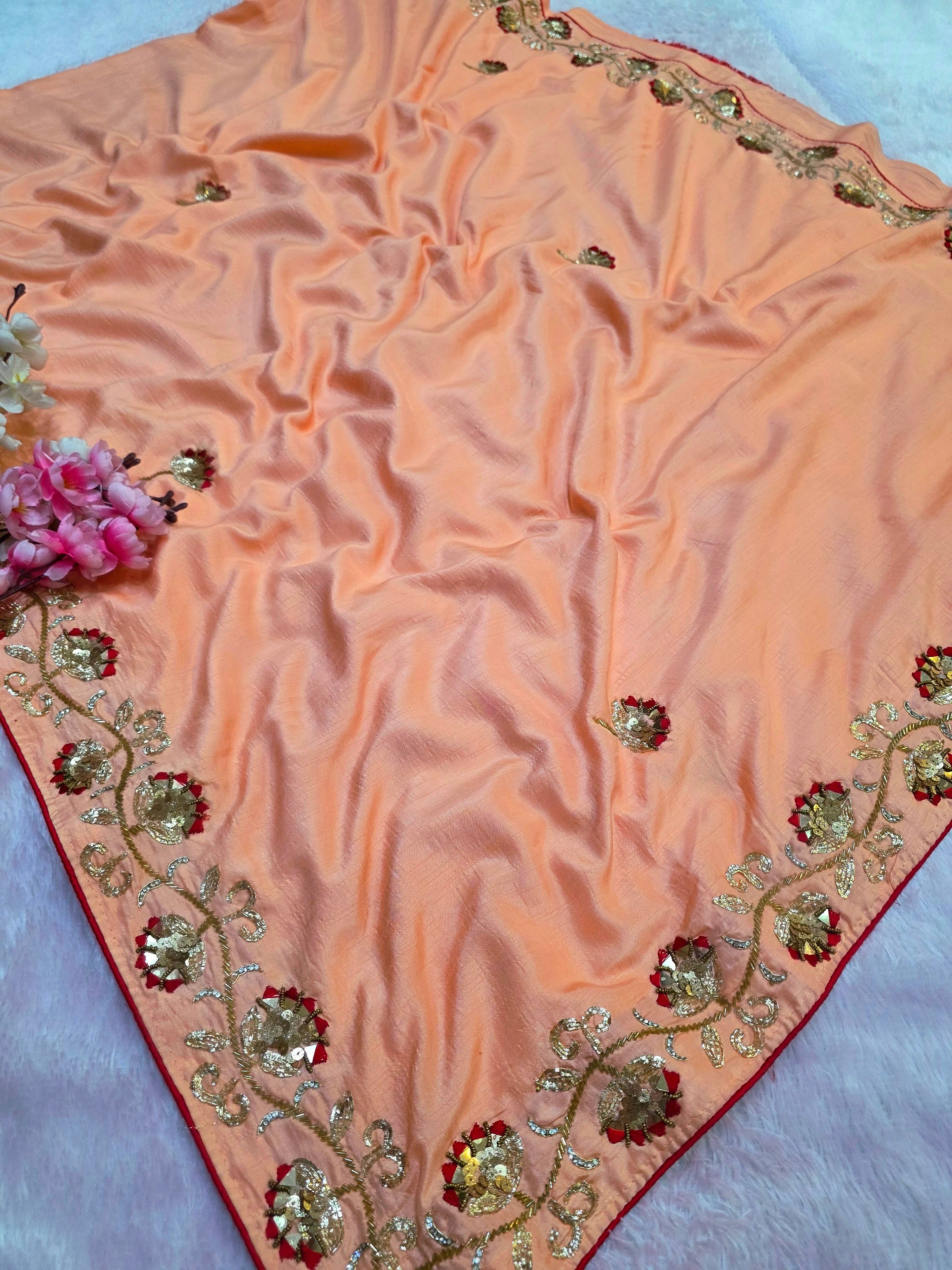 878001 Pure Russian Silk Rajasthani Hand Work party Wear Saree