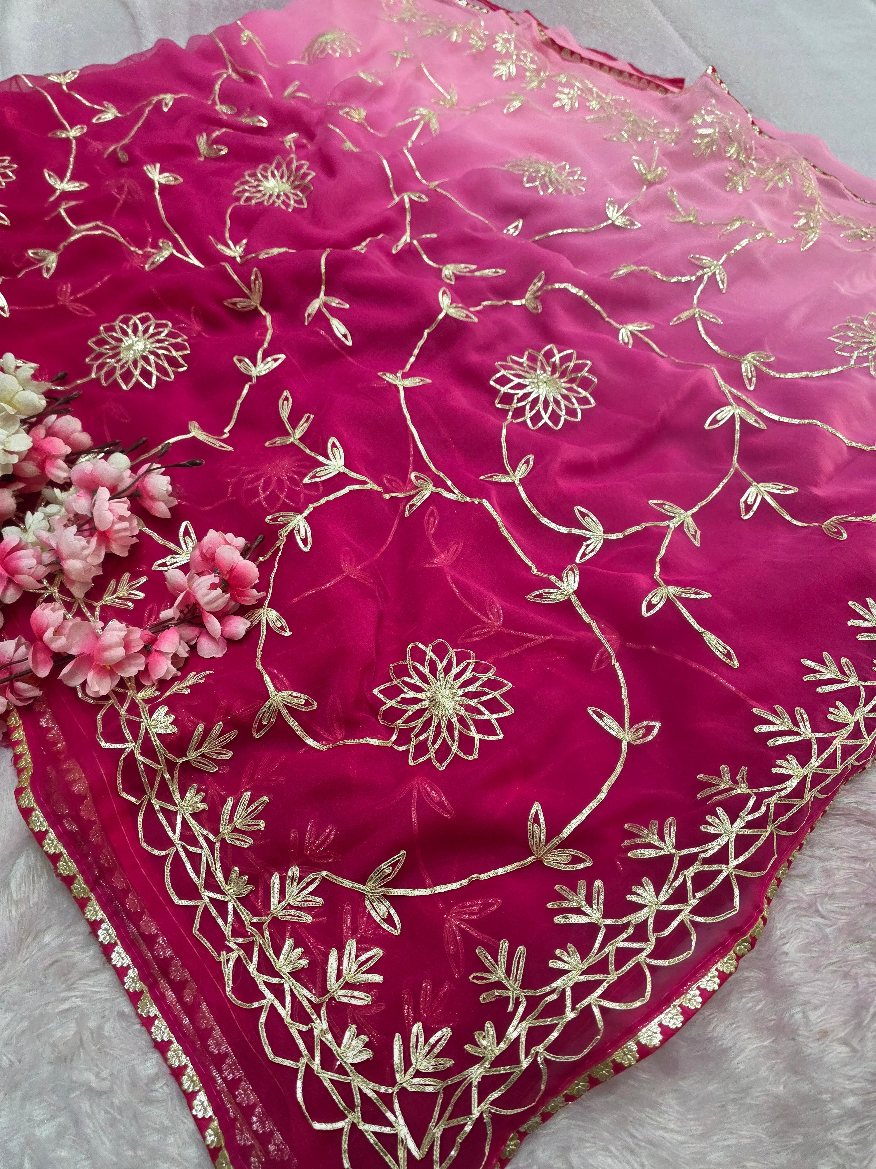 969003 Rajwadi Party Wear Royal Georgette Saree with Gotapatti Work - Pink Rani