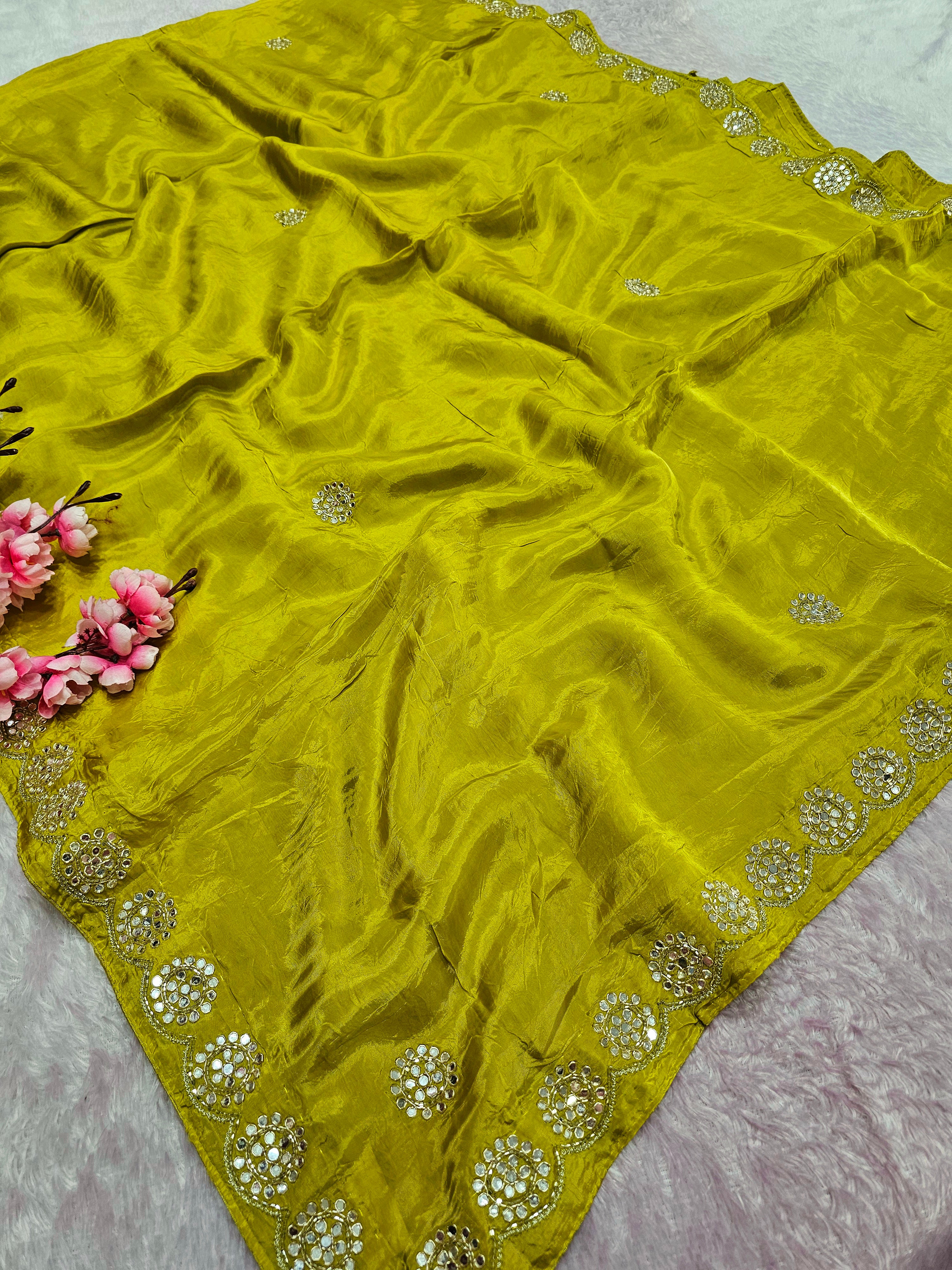 12448 Designer Pure H.O. Silk Traditional Rajasthani Saree with Hand Work - Yellow