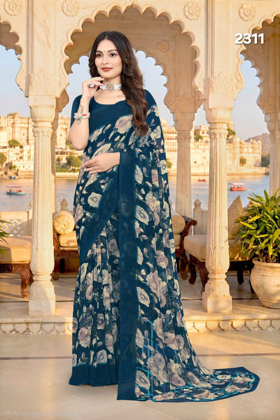 2311 Very Soft Danedar Georgette Flower Print Saree