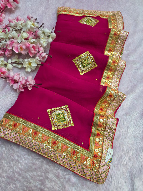 499007 Designer Georgette Saree with Traditional Gotapatti and Danka Hand Work