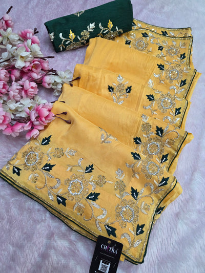 5461 Pure Russian Silk Designer Cutdana and Pearl Work Yellow Saree (815008) 961001