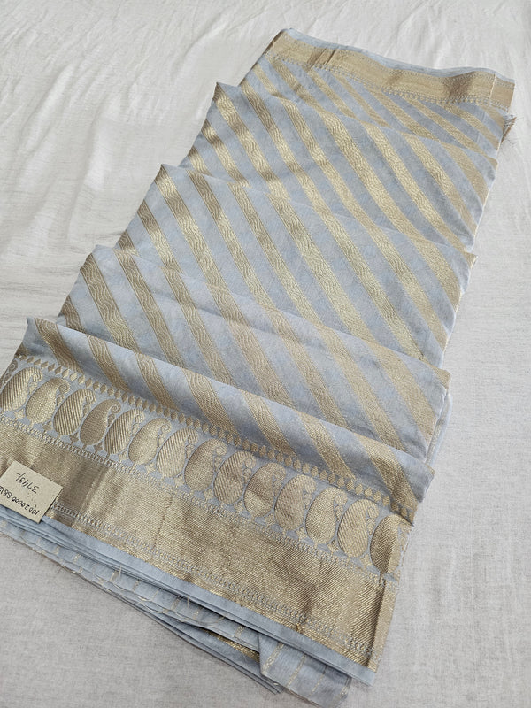 Designer Party Wear Banarasi Silk Lehariya Saree - Gray 8812