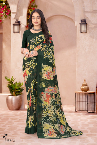 2184 Very Soft Georgette Flower Print Saree