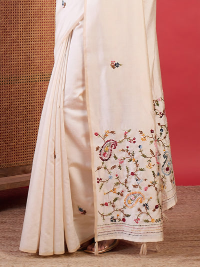 995003 Beautiful Semi Tussar Silk Hand Made Premium Suta Embroidery Saree