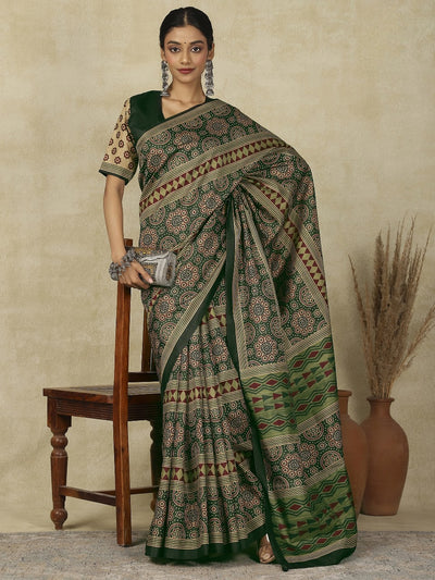 970007 Traditional Ajrakh Print Kozy Silk Light Weight Saree