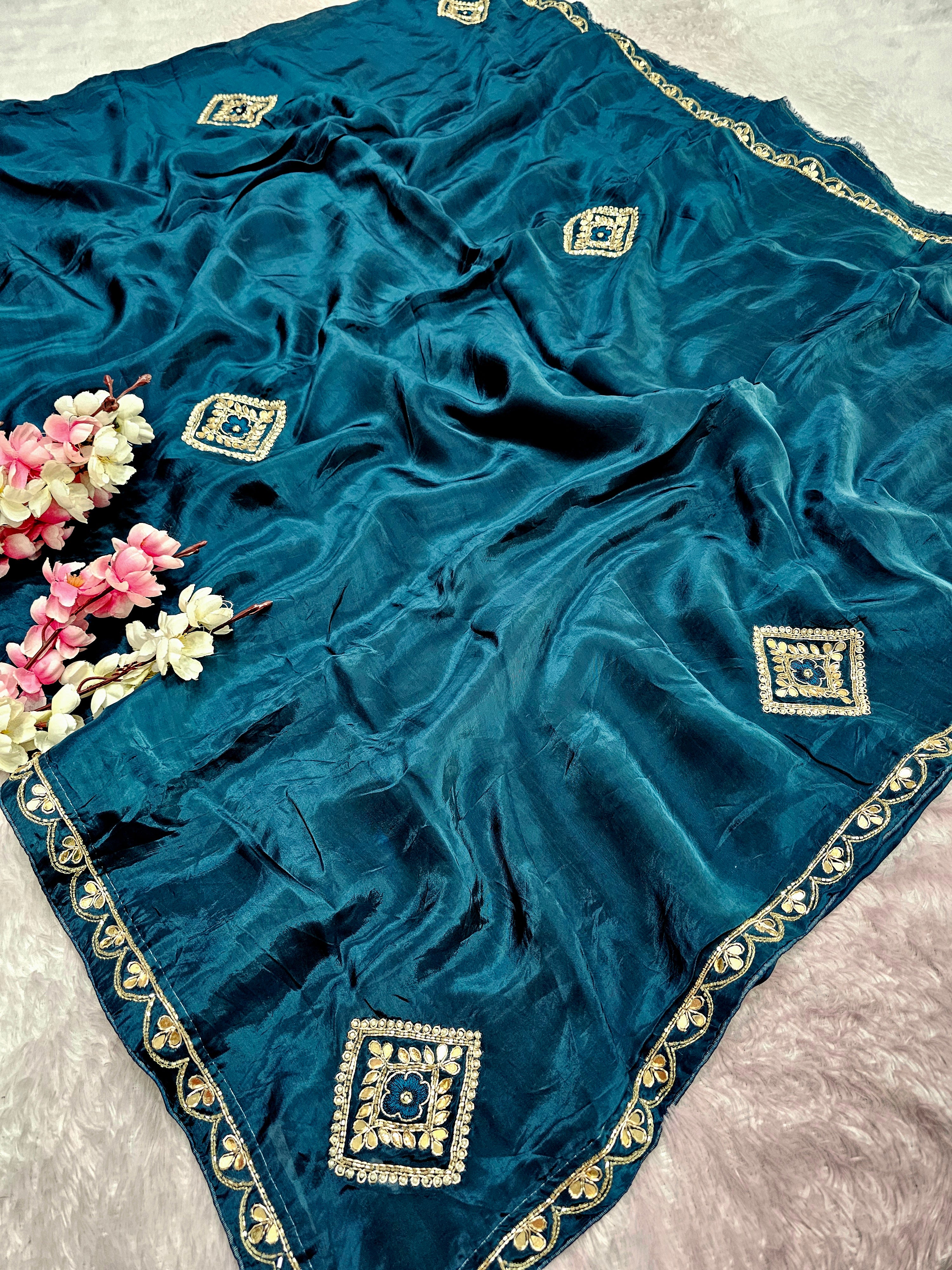 12456 Designer Pure H.O. Silk Traditional Rajasthani Saree with Hand Work - Teal