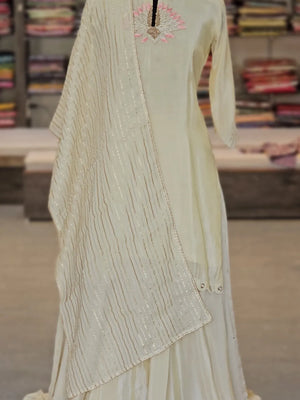 11971 Very Elegant Pure Golden Tissue Silk Party Wear Kurti with Skirt and Organza Dupatta